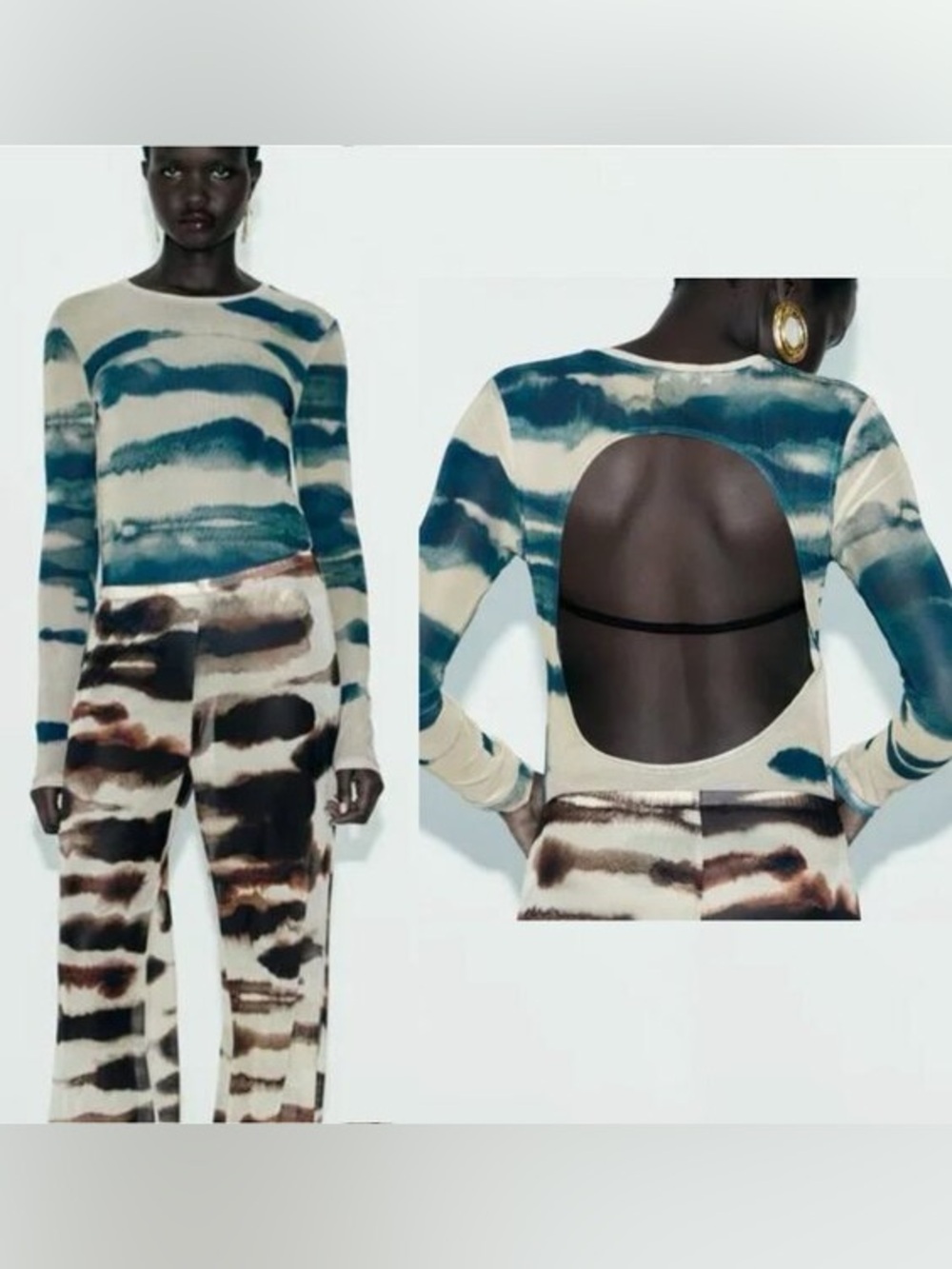 NWT Zara tie-dye print tulle long-sleeve bodysuit. Size Medium